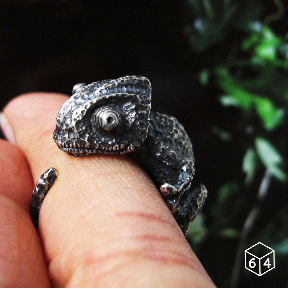 變色龍 活圍 純銀戒指