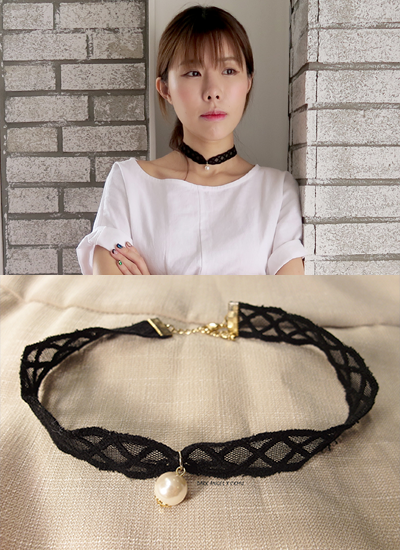 [現貨] 網狀蕾絲珍珠脖環