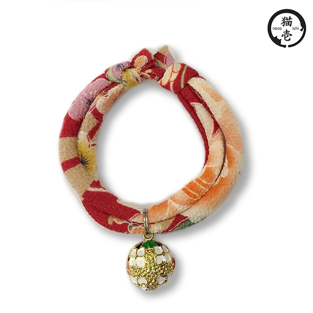 貓壹 手工和風項圈 縐綢紫陽花大鈴