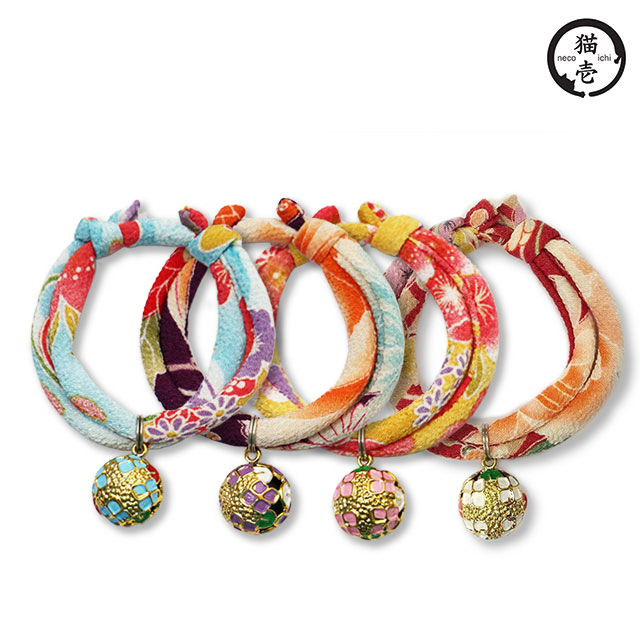 貓壹 手工和風項圈 縐綢紫陽花大鈴