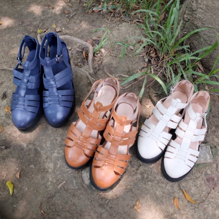 【羅馬古城的秘密】復古擦蠟牛皮厚底羅馬涼鞋