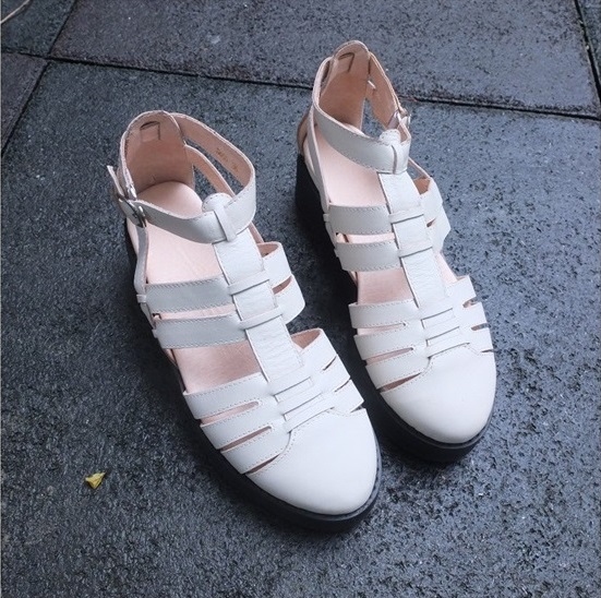 【羅馬古城的秘密】復古擦蠟牛皮厚底羅馬涼鞋