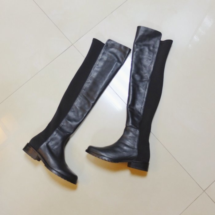 【牛皮彈力布過膝靴】 小牛皮平紋皮面&磨毛絨面牛麂皮