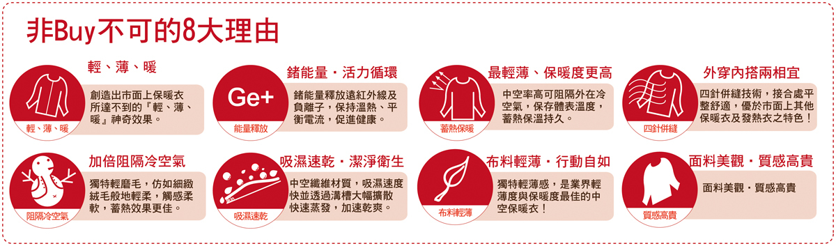 紗比優遠紅外線鍺能量保暖衣褲特色說明