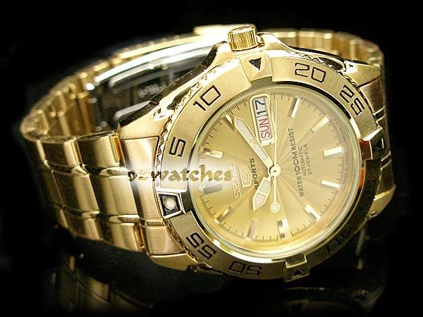 seiko 5 sports automatic 23 jewels gold