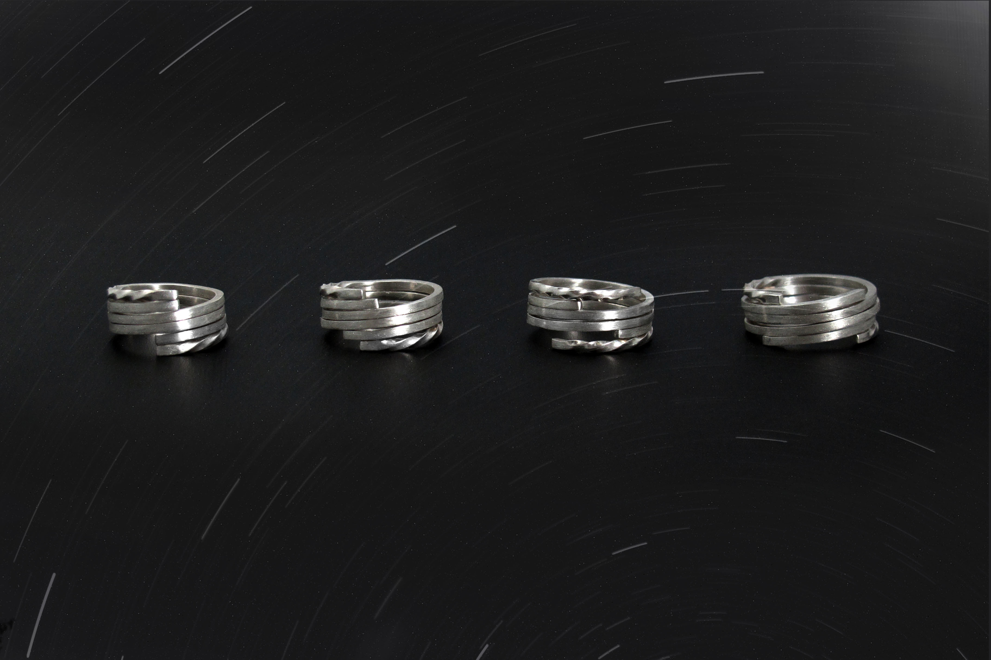 戒指 Star trails 軌跡戒 925純銀戒指(雙只)-64DESIGN