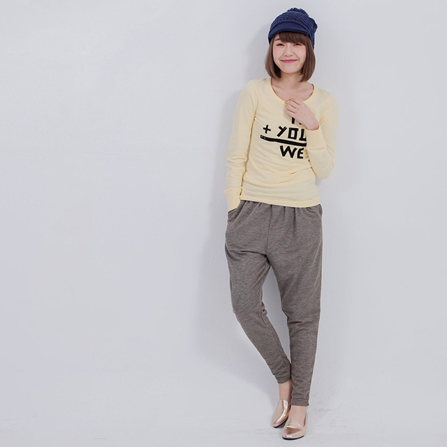 愛情加法 長袖 蜜桃棉 女T 鵝黃色