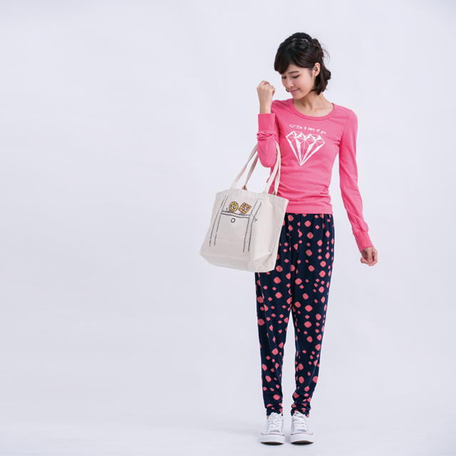 鑽石 長袖 蜜桃棉 女T 玫粉色
