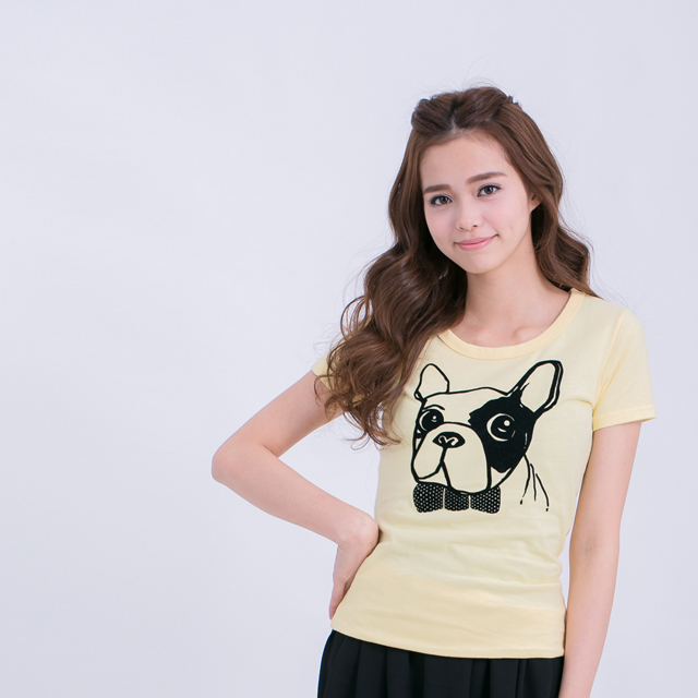 BullDog Bow 短袖 蜜桃棉 女T 鵝黃