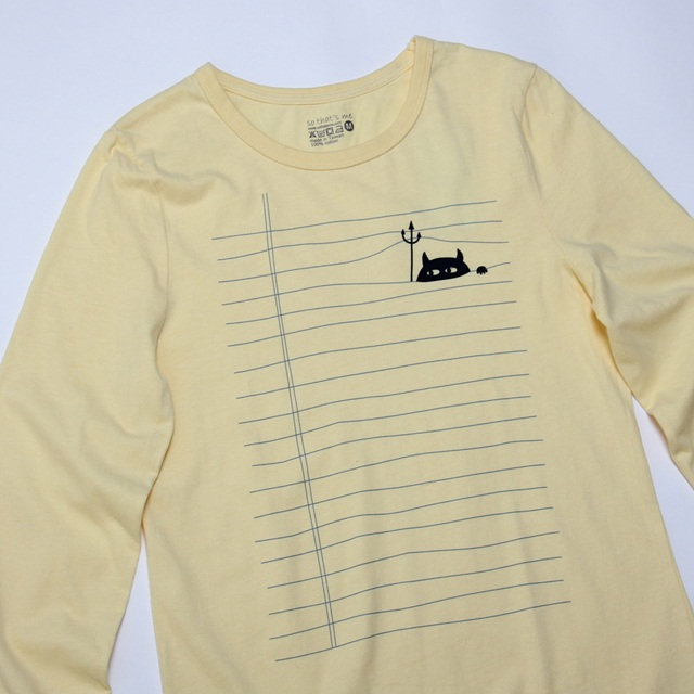 惡魔捉迷藏 長袖 蜜桃棉 男T 鵝黃