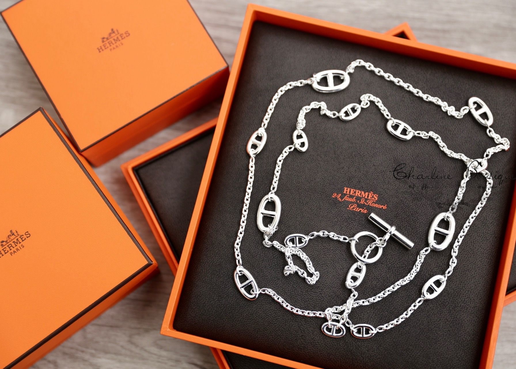 Hermès Farandole Long Necklace 120cm 銀色不規則大小θ銀飾長項鍊