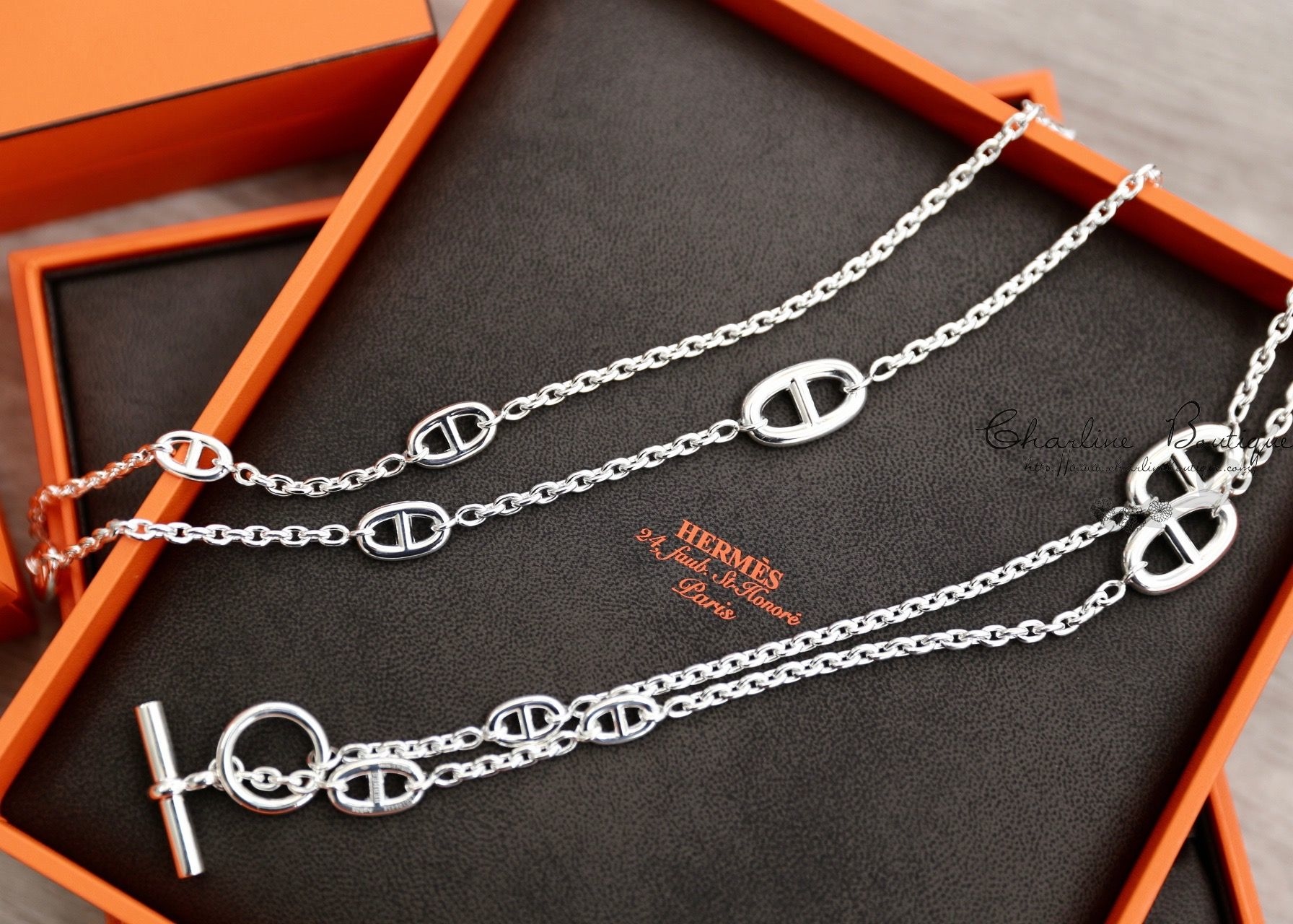 Hermès Farandole Long Necklace 120CM 銀色不規則大小θ銀飾長項鍊-Charline Boutique 精品代購