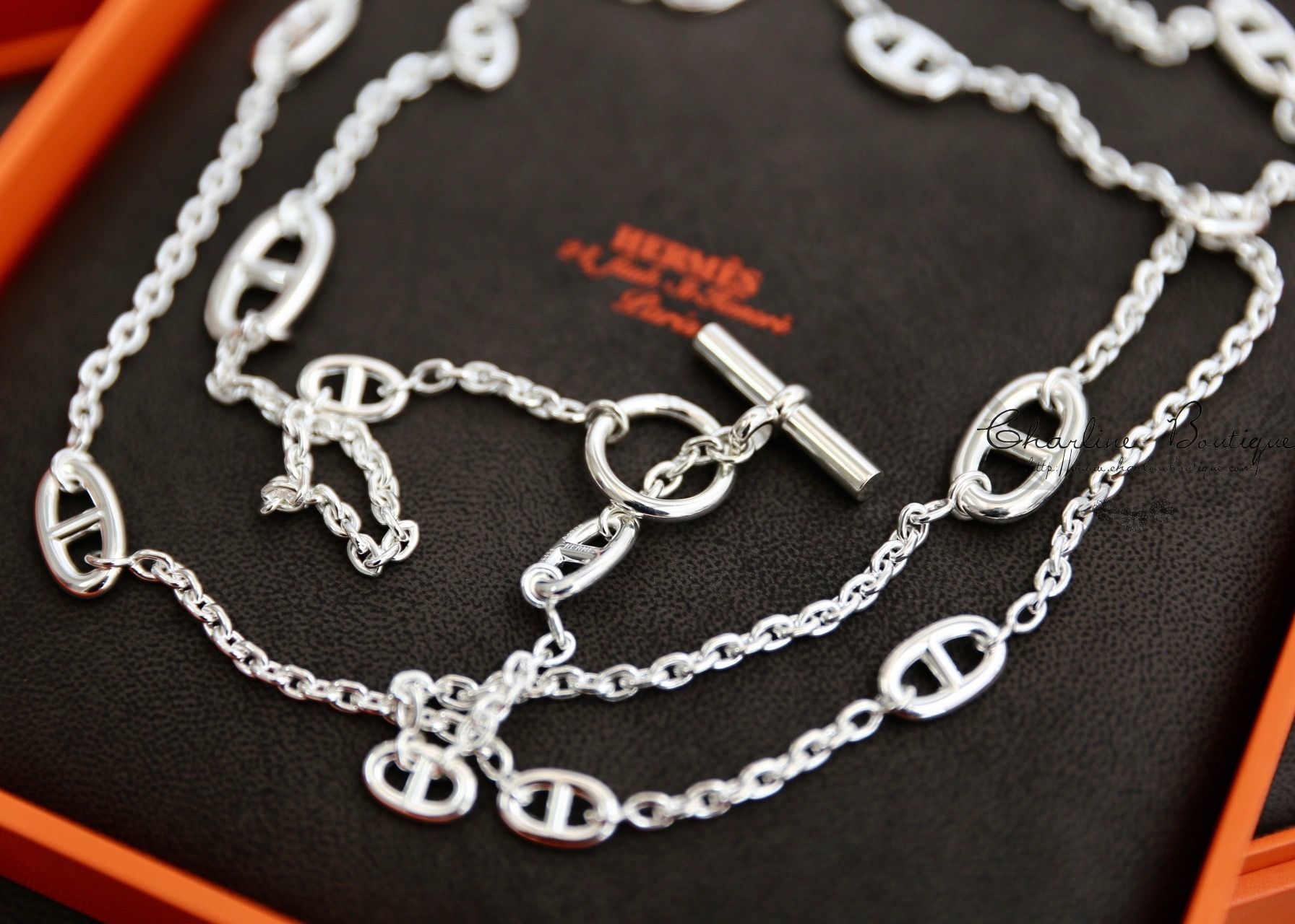 Hermès Farandole Long Necklace 120cm 銀色不規則大小θ銀飾長項鍊