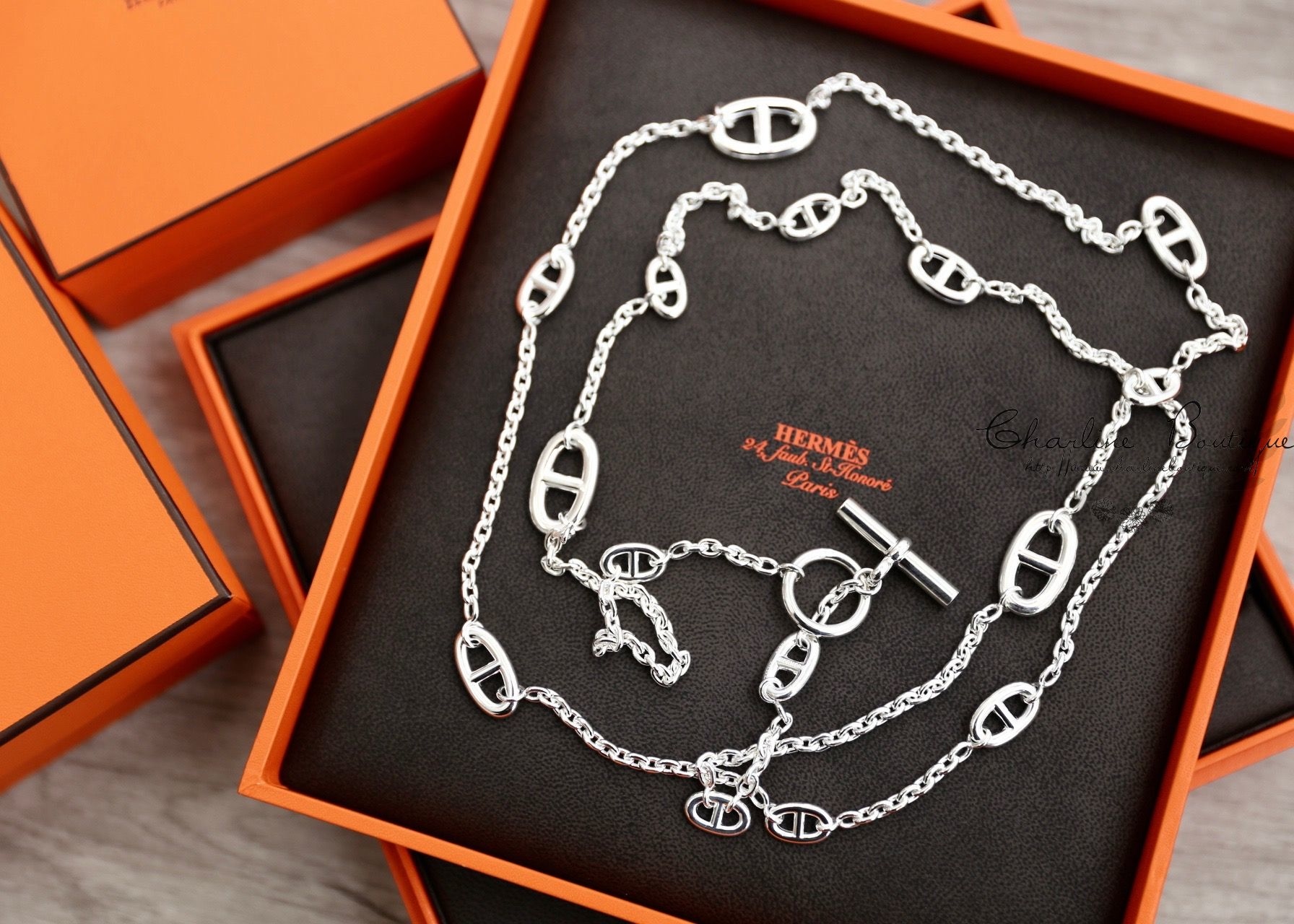 Hermès Farandole Long Necklace 120CM 銀色不規則大小θ銀飾長項鍊-Charline Boutique 精品代購