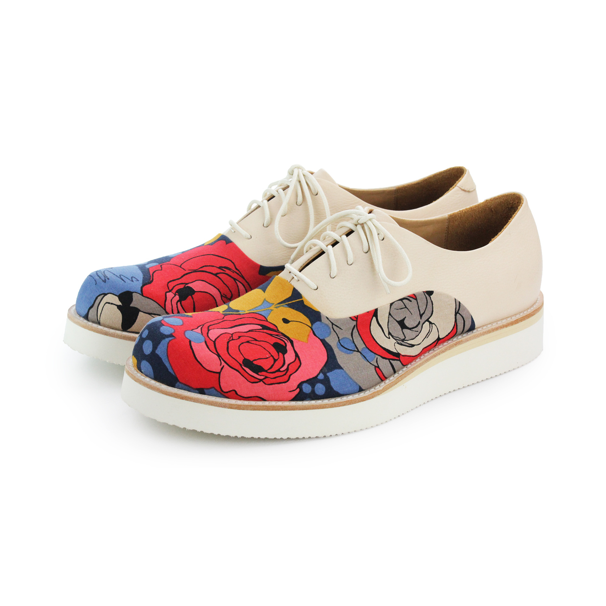 Alice Escapes M1138 Ivory Flowers Leather Sneakers