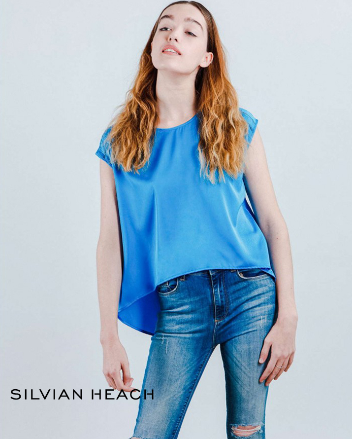 【Silvian Heach】緞面前短後長小袖子寬上衣