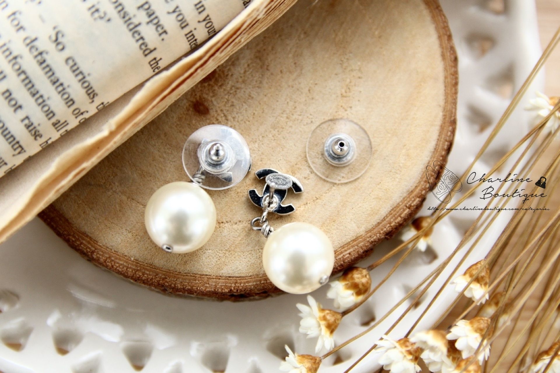 Chanel Earrings 銀色小CC水鑽垂墜珍珠耳環-Charline Boutique 精品代購