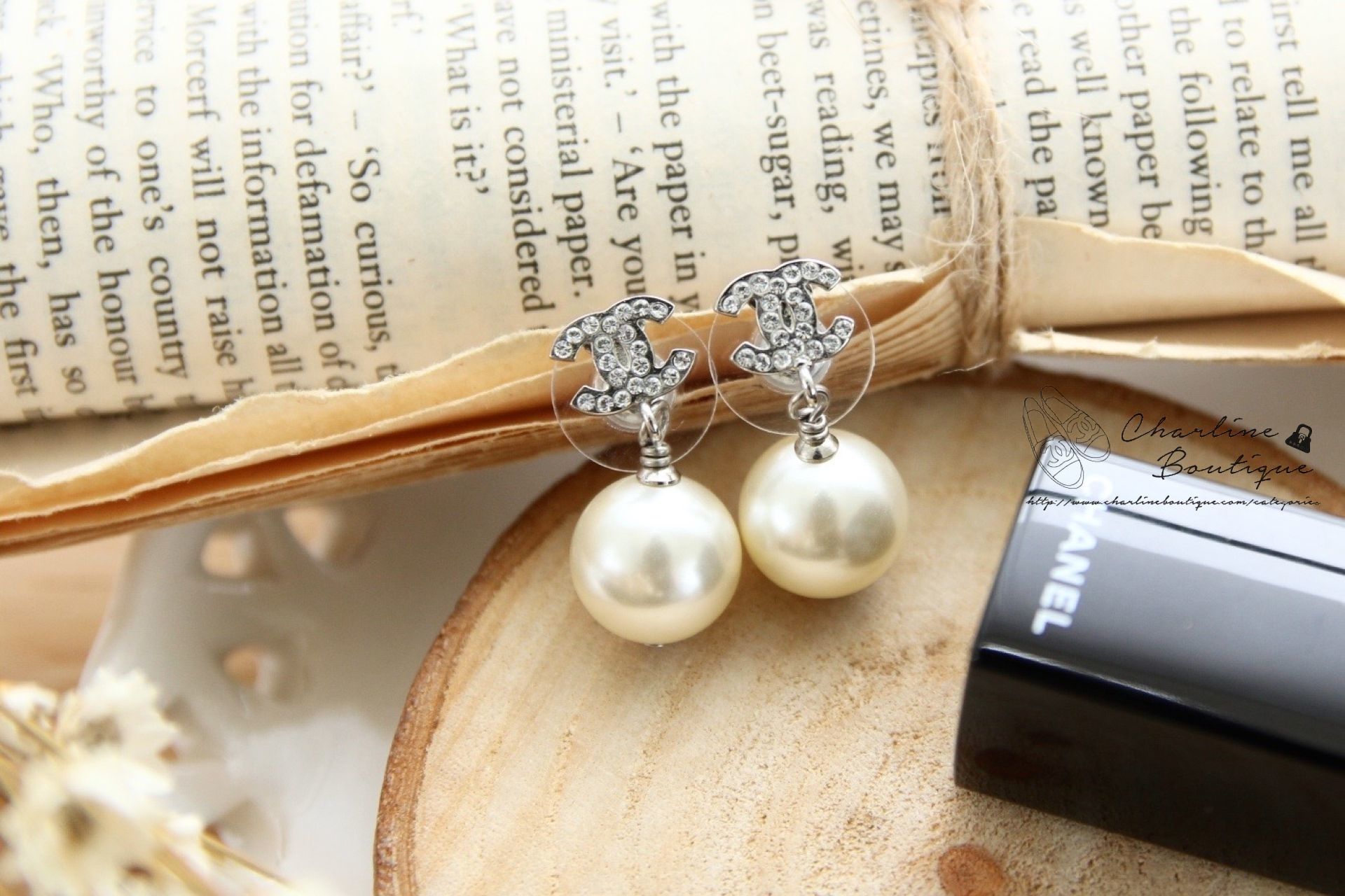 Chanel Earrings 銀色小CC水鑽垂墜珍珠耳環-Charline Boutique 精品代購
