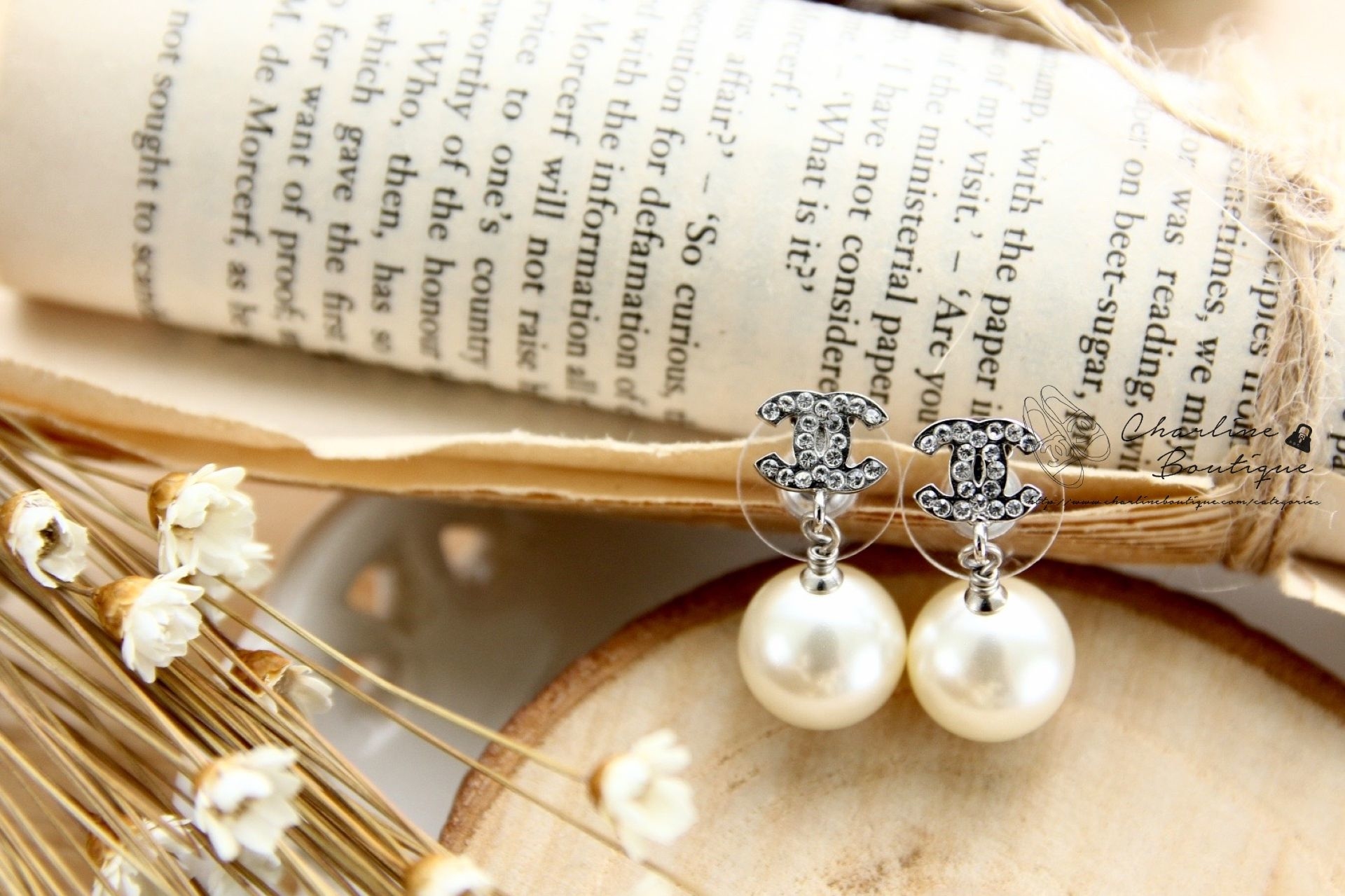 Chanel Earrings 銀色小CC水鑽垂墜珍珠耳環-Charline Boutique 精品代購