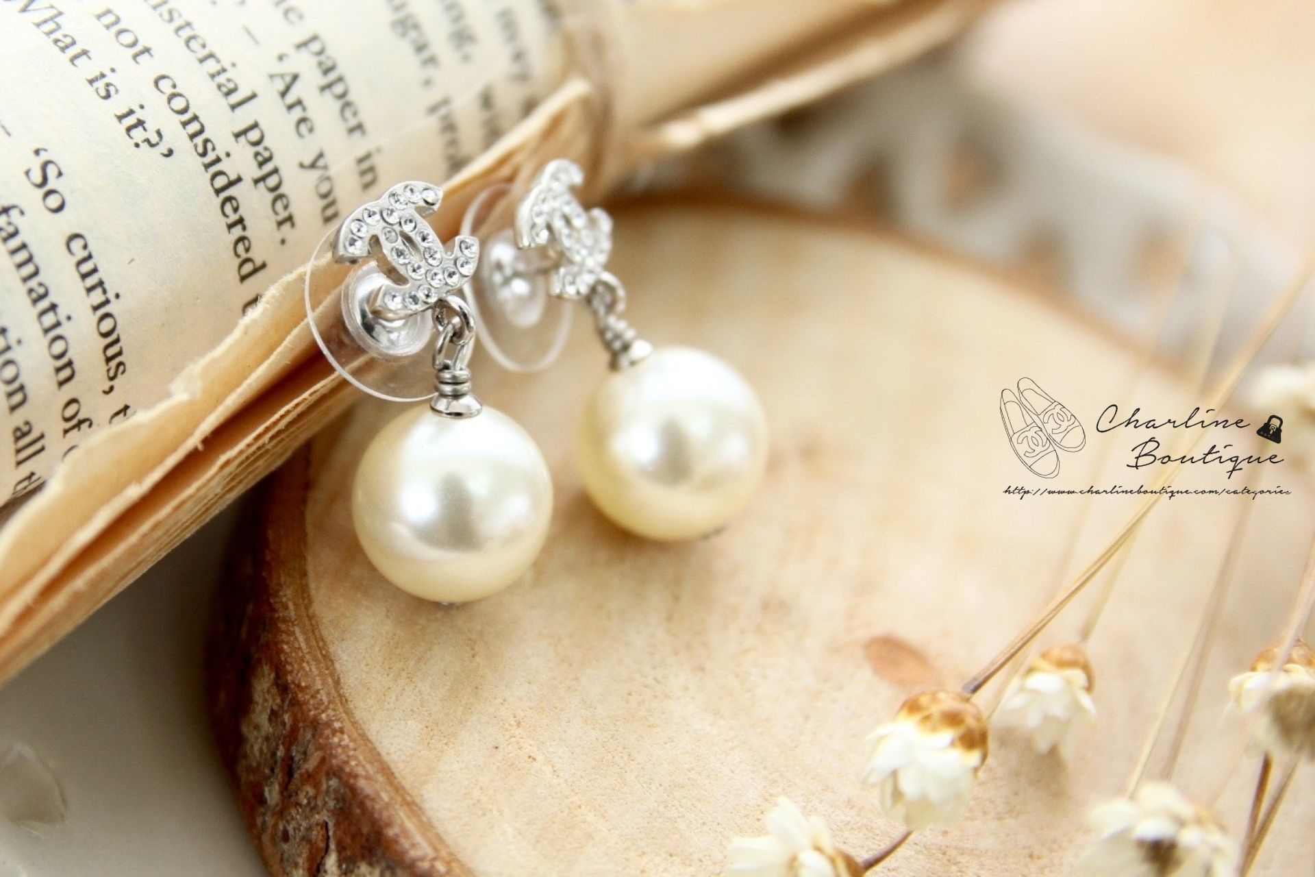 Chanel Earrings 銀色小CC水鑽垂墜珍珠耳環
