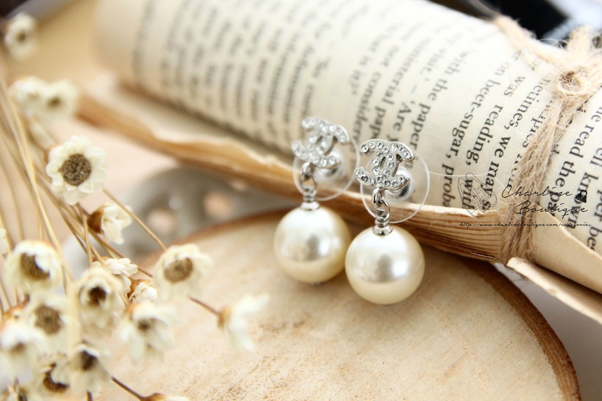 Chanel Earrings 銀色小CC水鑽垂墜珍珠耳環-Charline Boutique 精品代購