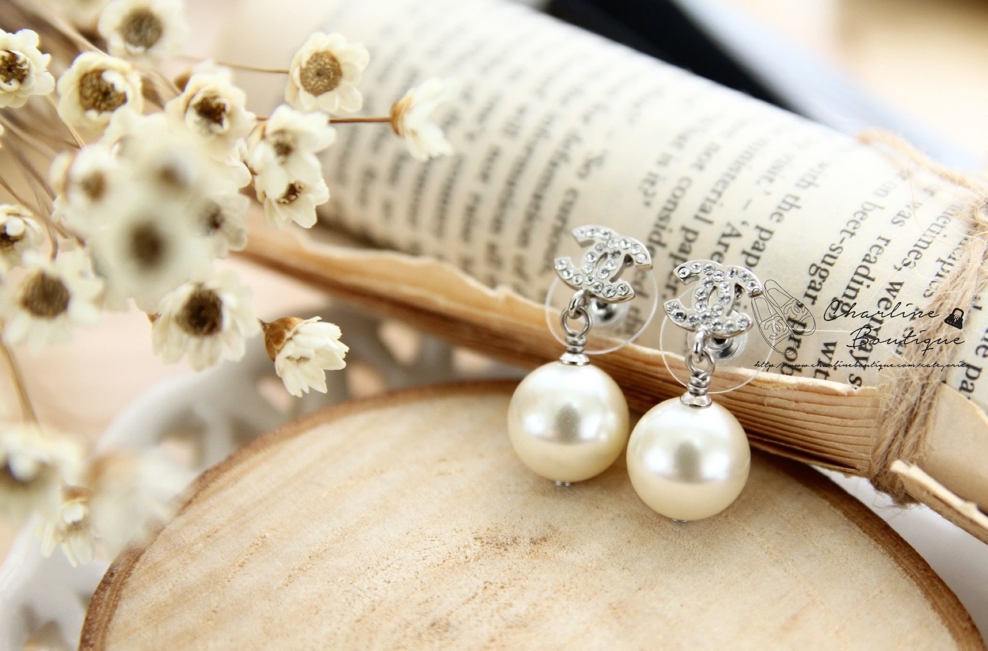 Chanel Earrings 銀色小CC水鑽垂墜珍珠耳環-Charline Boutique 精品代購