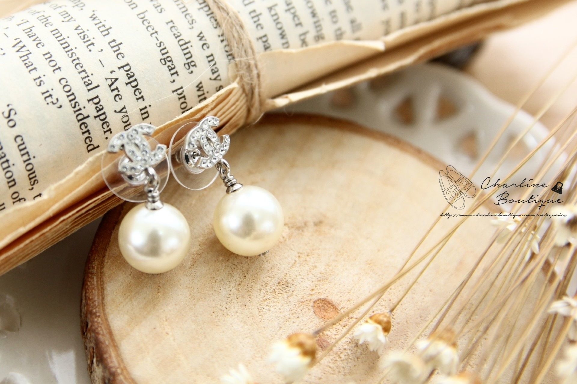 Chanel Earrings 銀色小CC水鑽垂墜珍珠耳環-Charline Boutique 精品代購