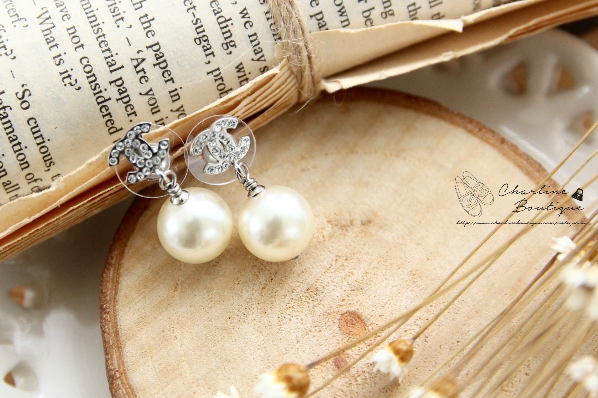 Chanel Earrings 銀色小CC水鑽垂墜珍珠耳環-Charline Boutique 精品代購