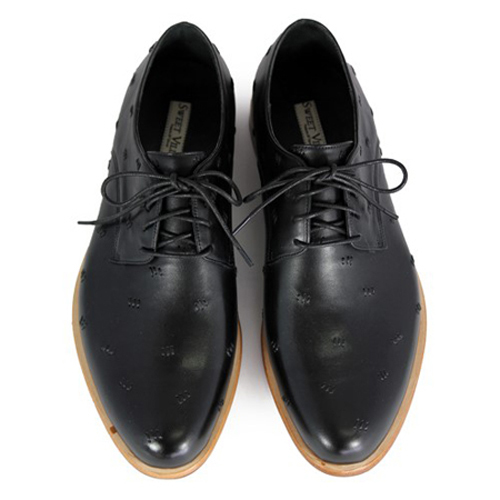 Snowdrop M1091 Stitching Piano Black Leather Derby Shoes
