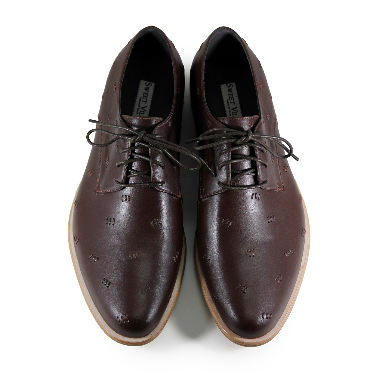 Snowdrop M1091 Stitching Brown Leather Derby Shoes