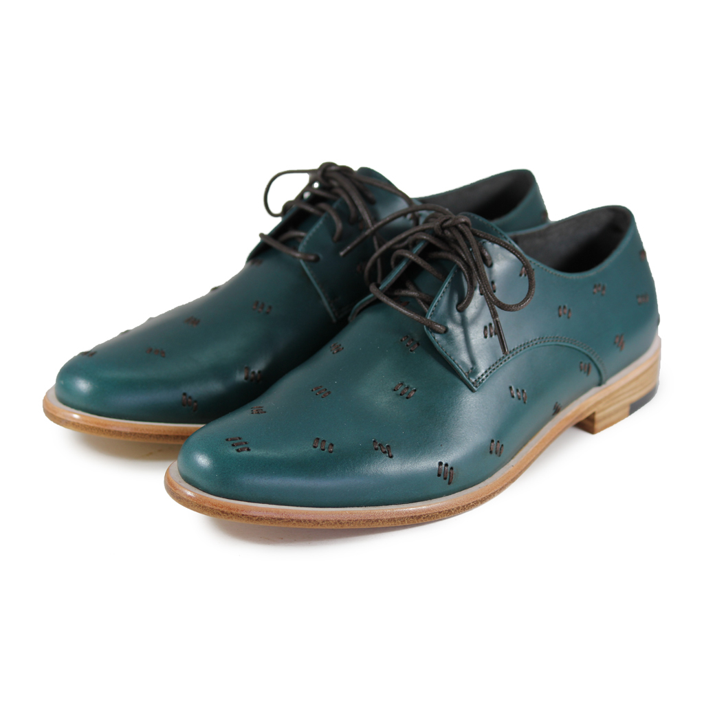 Snowdrop M1091 Stitching Dark Green Leather Derby Shoes