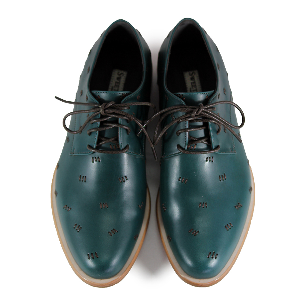 Snowdrop M1091 Stitching Dark Green Leather Derby Shoes