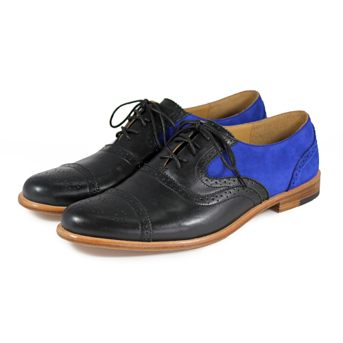 Poppy M1093B Black Royal Blue Leather Oxford Shoes