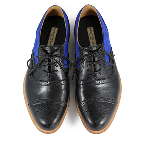 Poppy M1093B Black Royal Blue Leather Oxford Shoes