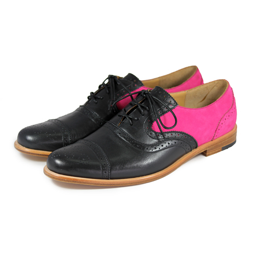 Poppy M1093B Black Fuxia Leather Oxford Shoes