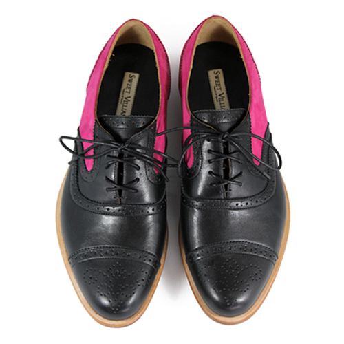 Poppy M1093B Black Fuxia Leather Oxford Shoes