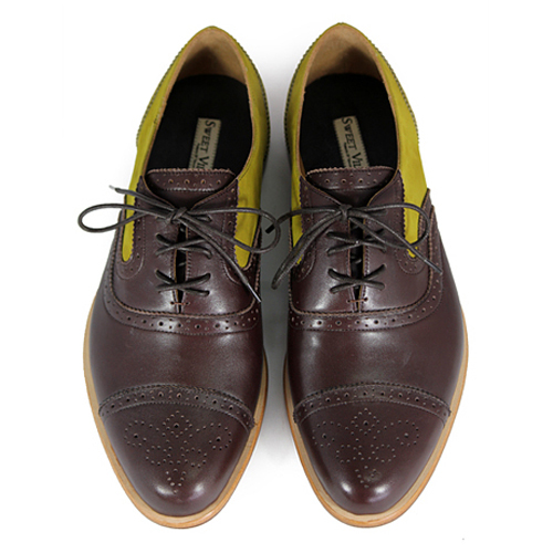 Poppy M1093B Brown Mustard Leather Oxford Shoes