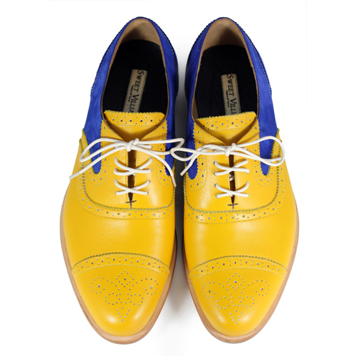 Poppy M1093B Gold Royal Blue Leather Oxford Shoes