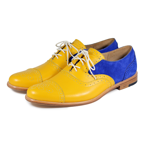 Poppy M1093B Gold Royal Blue Leather Oxford Shoes