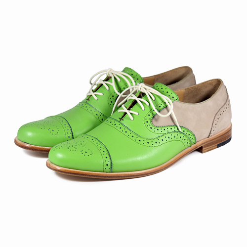 Poppy M1093B Green Sand Leather Oxford Shoes