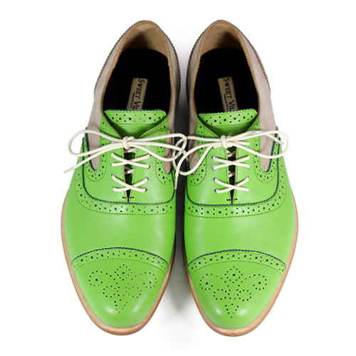 Poppy M1093B Green Sand Leather Oxford Shoes