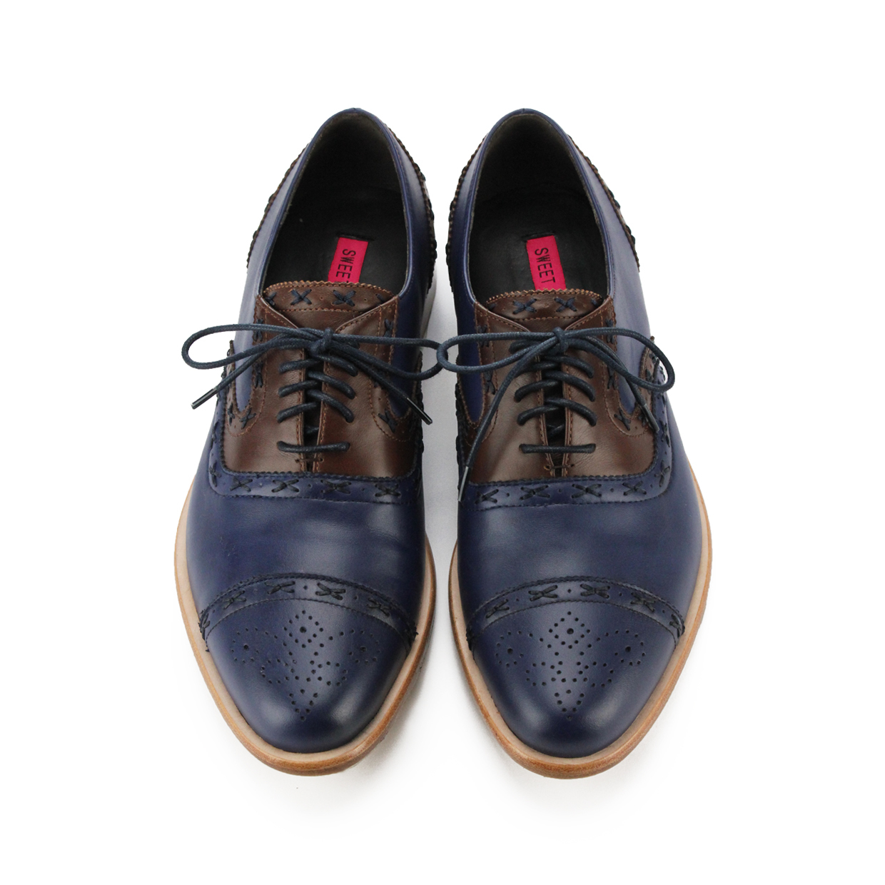 Poppy M1093C Blue Brown Leather Oxford Shoes