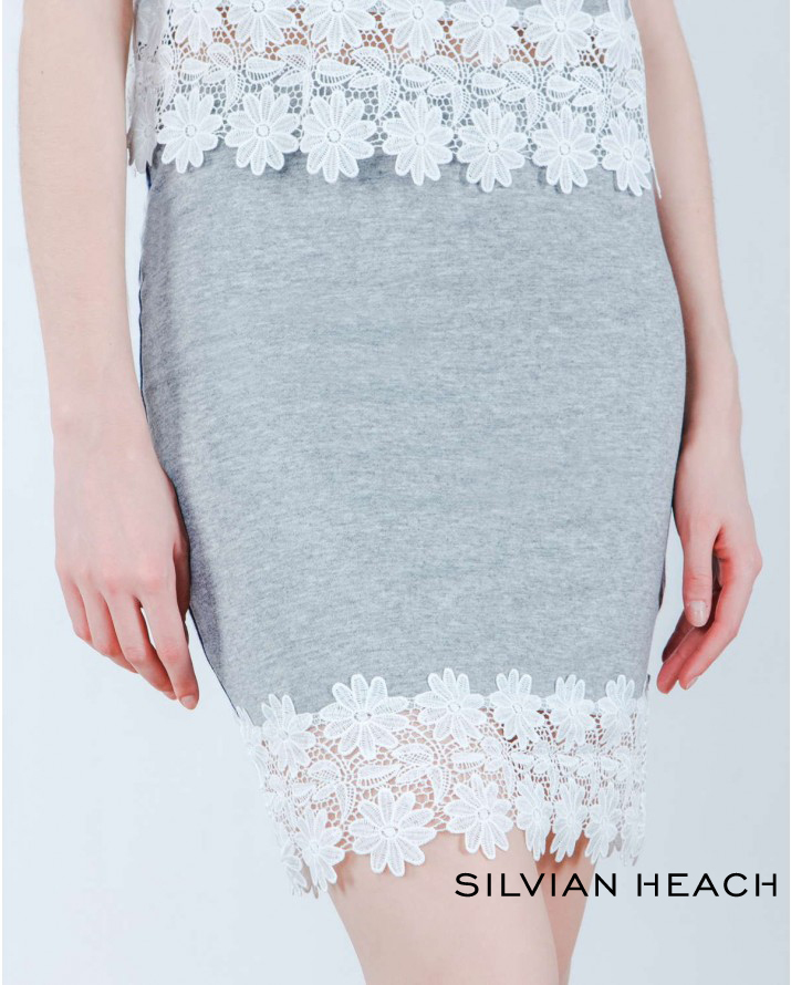 【Silvian Heach】下擺布蕾絲前後兩色棉窄裙