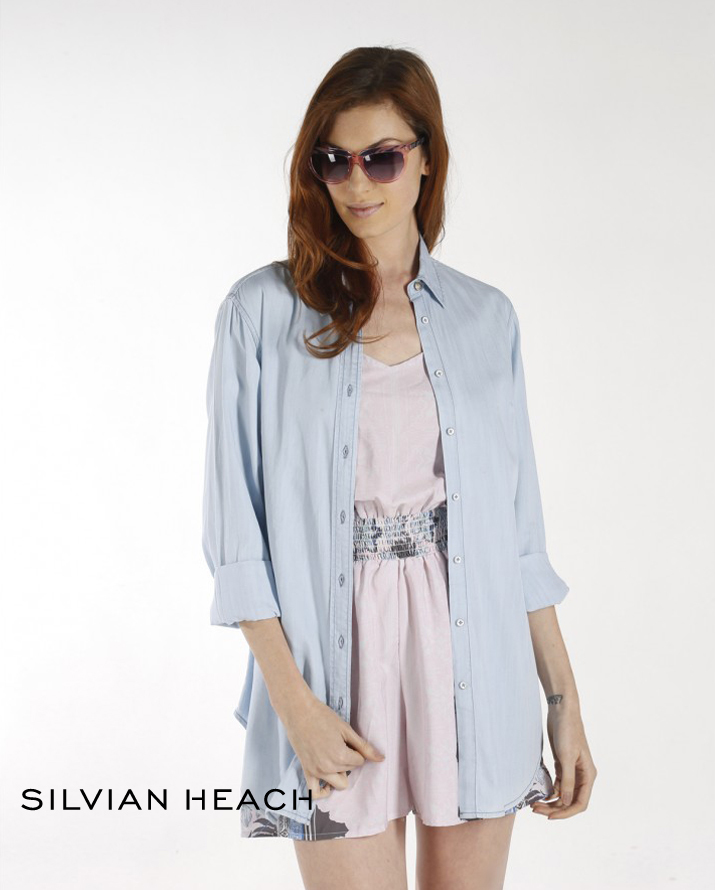 【Silvian Heach】淺色長版牛仔襯衫