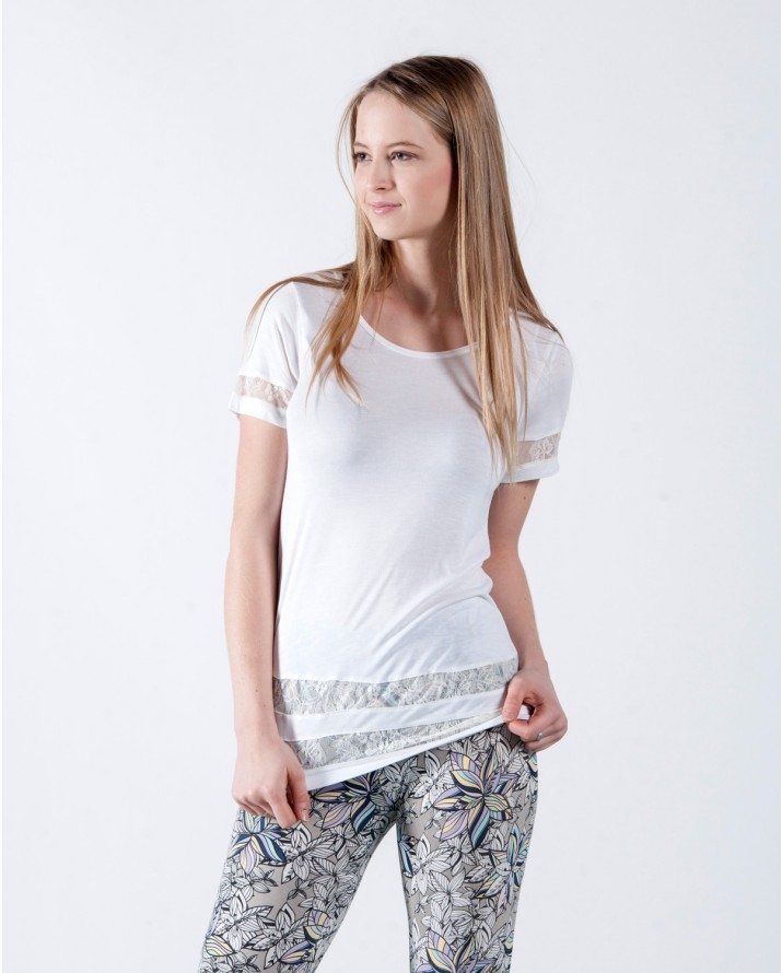 【Silvian Heach】衣袖下擺拼接蕾絲短袖上衣