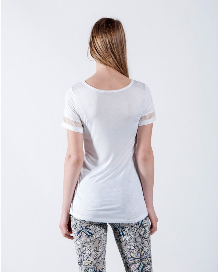 【Silvian Heach】衣袖下擺拼接蕾絲短袖上衣