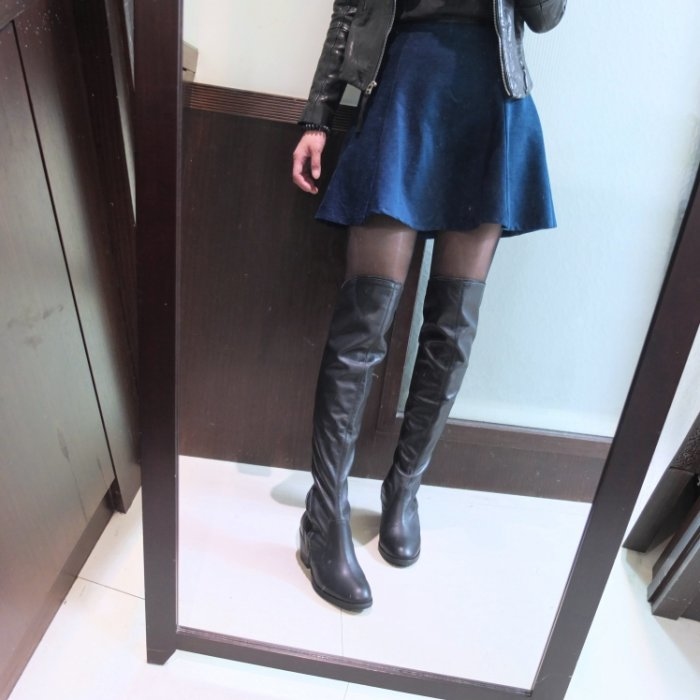 【給親愛的我】全真皮斜拉鍊後V口膝上靴