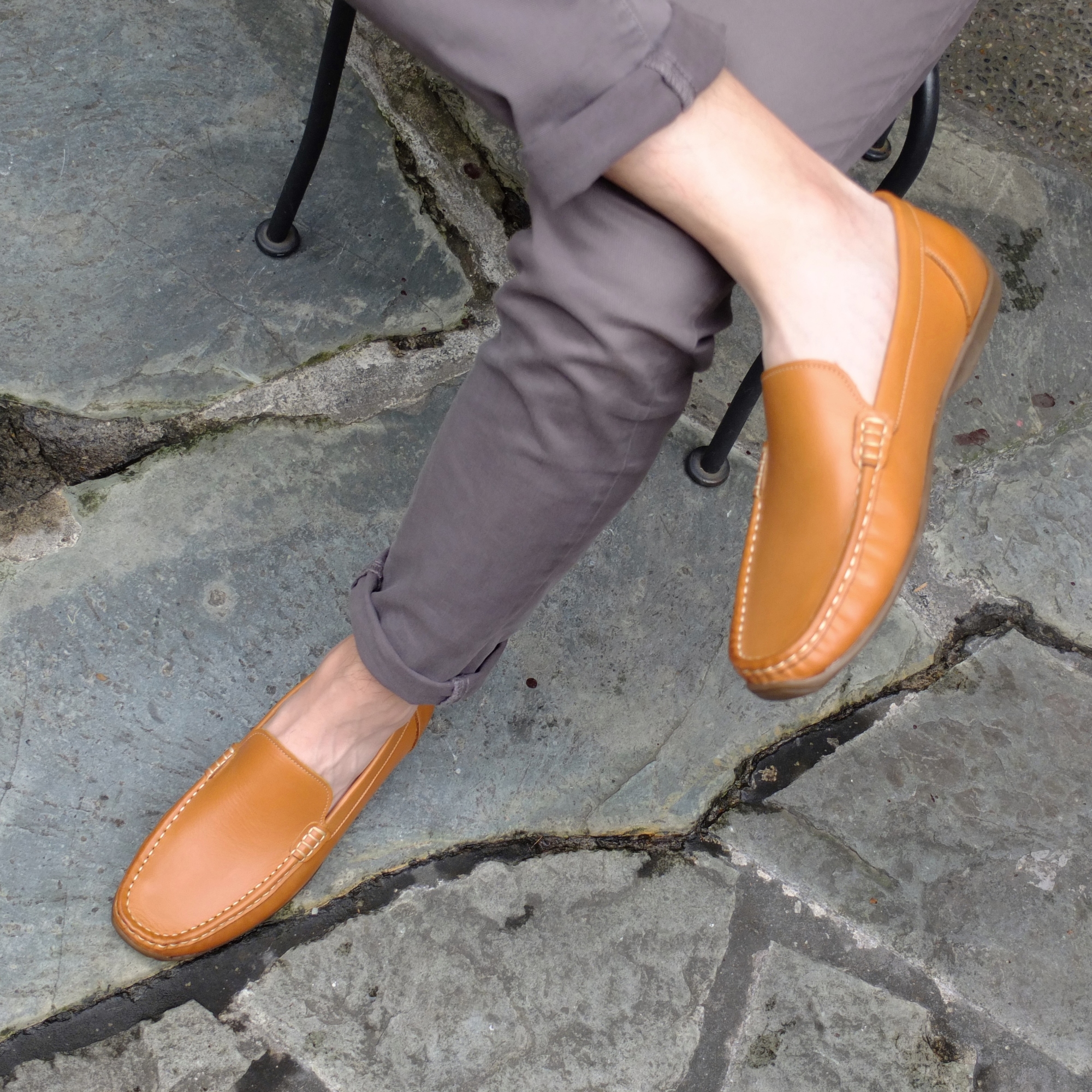 【men's莫卡新】真皮苯染蠟感牛皮男士樂福便鞋