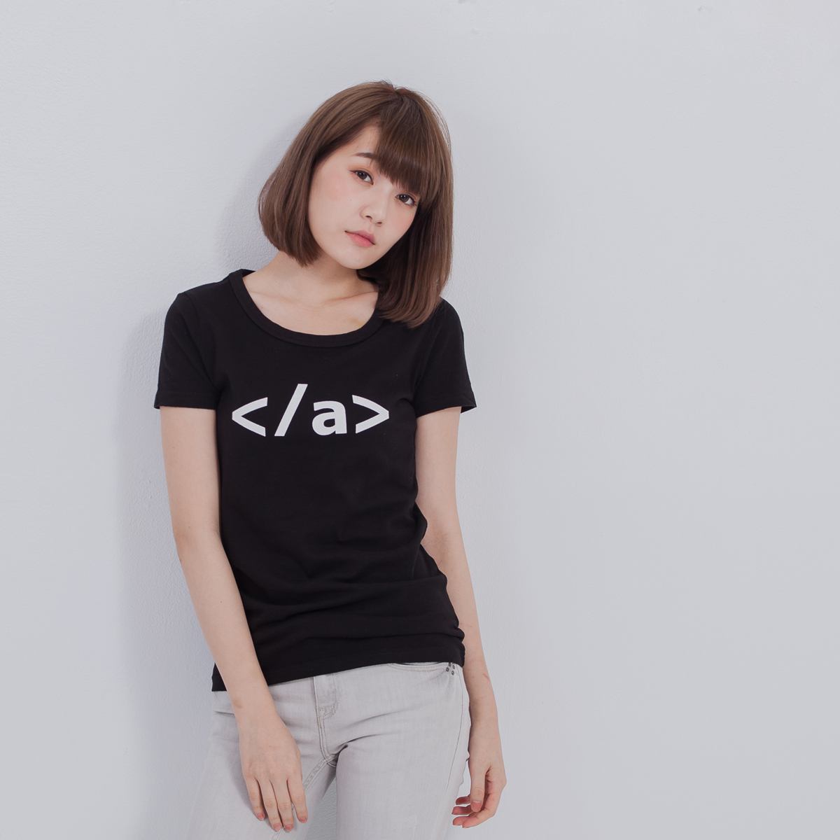 結束超連結 短袖 蜜桃棉 女T 黑色