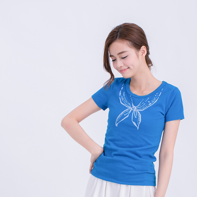 水手領 短袖 蜜桃棉 女T 海藍